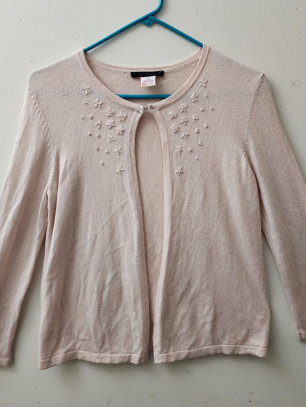 The Limited Silk-Cashmere Embroidery Pink Sweater Cardigan Luxury Preppy Cottage